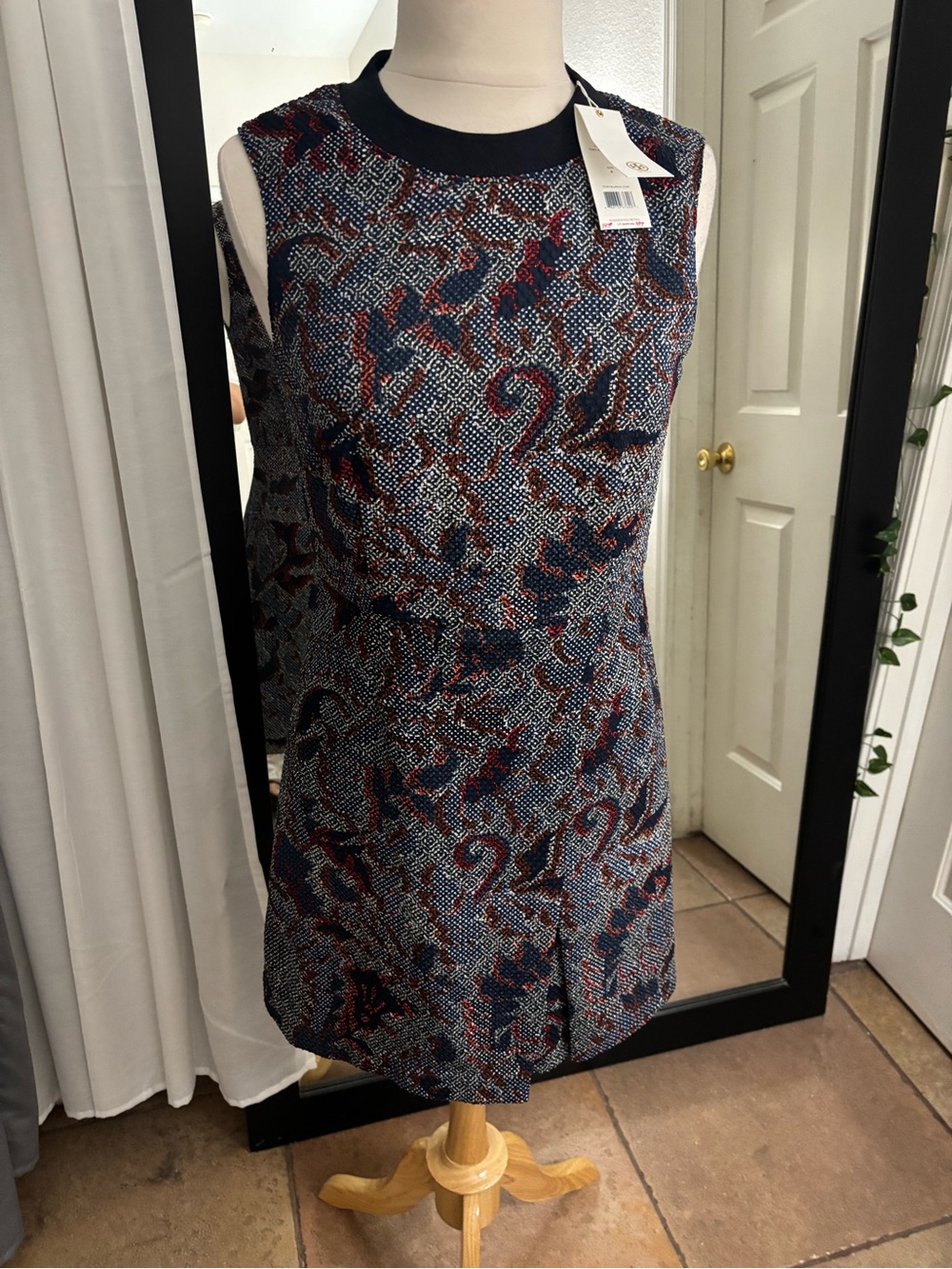 Tory Burch Navy, Red and White Paisley Midi Dress